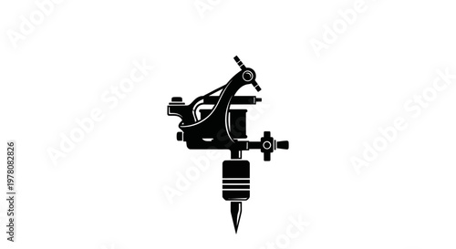 Black silhouette of a tattoo machine gun, isolated on a white background.