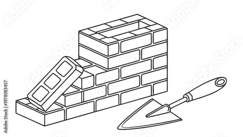 Building a brick wall with a trowel, symbolizing construction and progress.