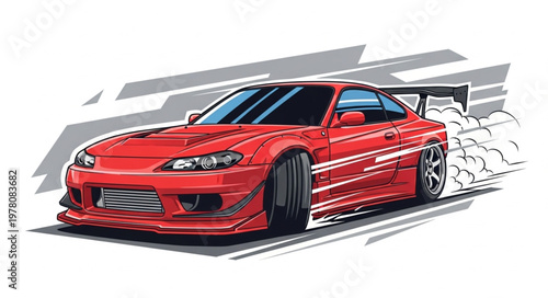 Red Sports Car with Spoiler and Smoke Effect.