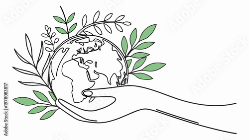 Gentle hands cradle the planet amidst lush greenery, symbolizing care for our world.