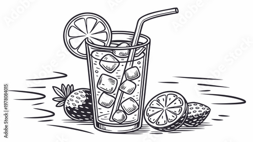 Refreshing iced drink with citrus and berries, perfect for summer.