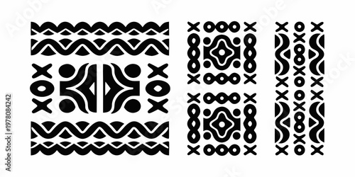 Black and white abstract patterns arranged in a grid formation