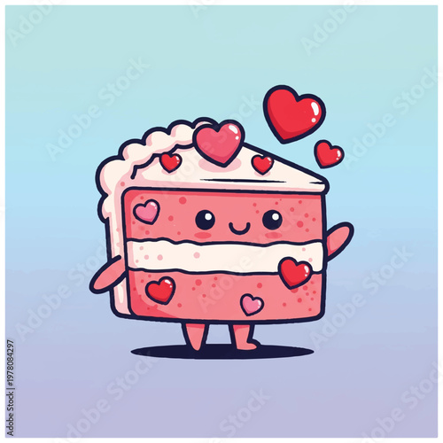 Cute cartoon cake with hearts.