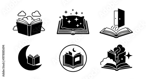 Black and white book icons set.