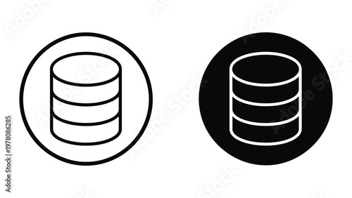 Contrast between a standard and a highlighted database symbol within circular frames