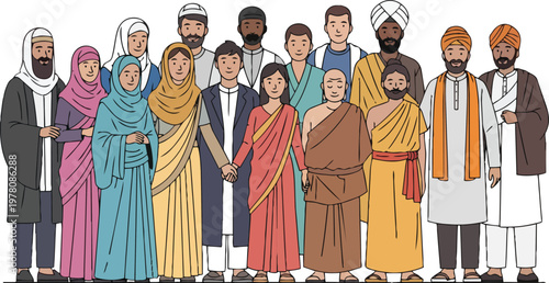 Diverse Group of People in Traditional Religious Attire Standing Together