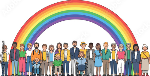 Diverse People Standing Under A Rainbow