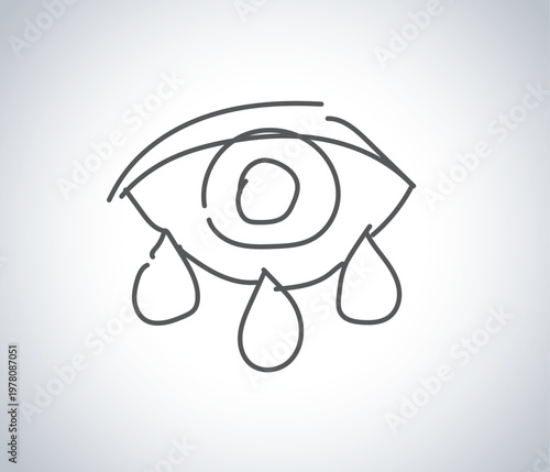 Watery Eyes Line Icon – Epiphora Tear Overflow Eye Condition Outline