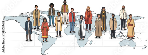 Diverse People Standing On World Map