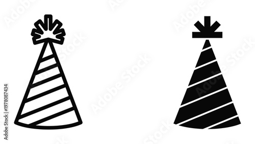 Two party hats with different decorative bows shown side by side