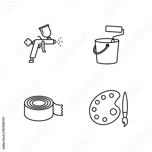 Automotive painting and body shop line art icon set