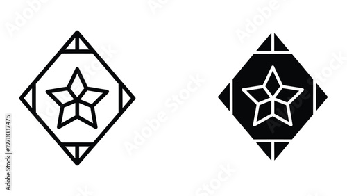 Contrasting geometric symbols featuring a star within diamond shapes in black and white versions