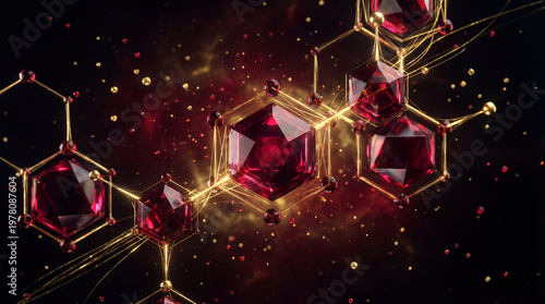 Futuristic scientific background with floating hexagonal molecular nodes