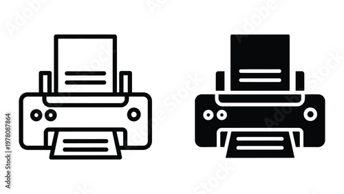 Comparison of two different printer icon styles in black and white graphics