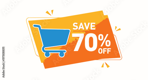 Save 70% Off Shopping Cart Icon, Big Sale Discount Promotion Banner