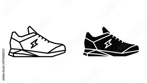Contrast illustration of two athletic shoes with lightning symbols