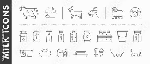 Set of milk related icon. Collection of milk products line icons isolated on white background. Modern simple design. Vector illustration