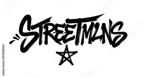 Streetmans Graffiti Logo with Star, Urban Art, Hip Hop Style, Black and White