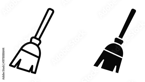 Contrasting black and white broom designs side by side illustration