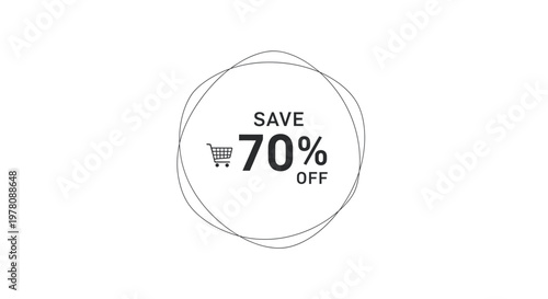 Save 70% Off Discount Offer with Shopping Cart Icon - Sale Promotion