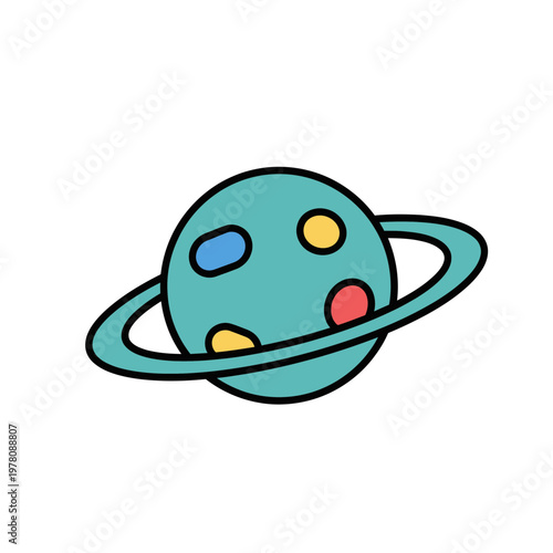 Cartoon Planet with Rings and Colorful Spots, Simple Cosmic Illustration