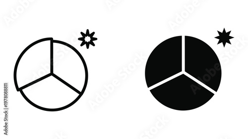 Visual representation of pie charts with different shaded segments and star symbols nearby
