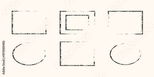 Simple geometric shapes including squares and circles with a rough texture