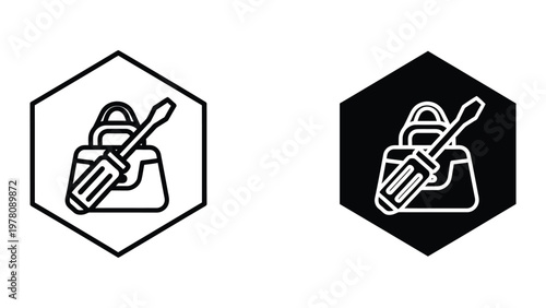 Cleaning icons featuring a mop and brush in contrasting background styles