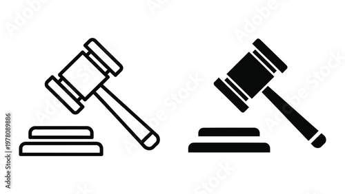 Two contrasting styles of judicial gavel icons displayed side by side