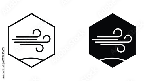 Contrasting hexagonal icons depicting wind or breeze with different background colors