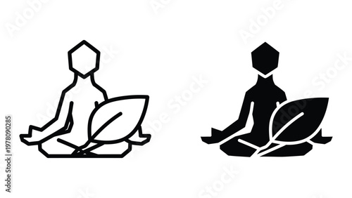 Contrast between a light outline and solid silhouette of meditating figures with laptops.
