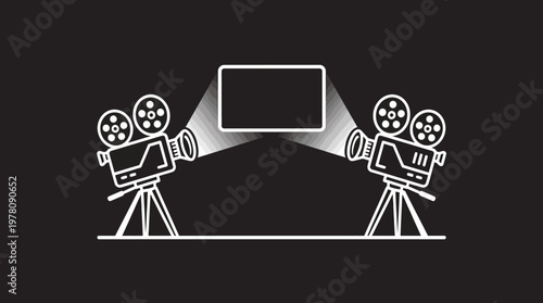 Retro Film Cameras Projecting on Screen