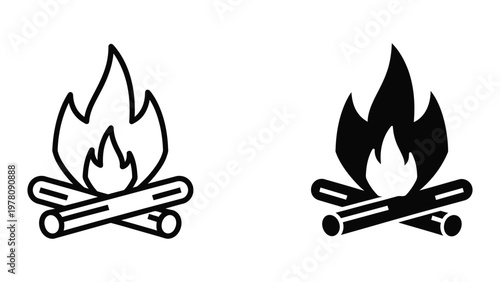 Two contrasting campfire illustrations with different flame styles on wooden logs.