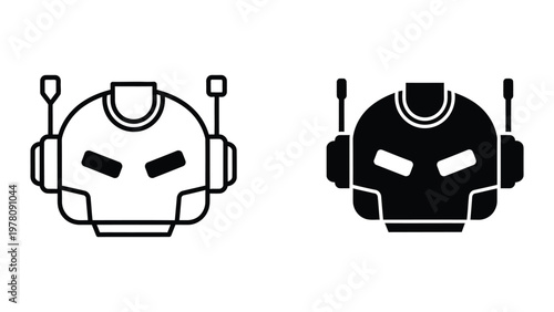Contrasting depictions of a robot or android head with different visual styles