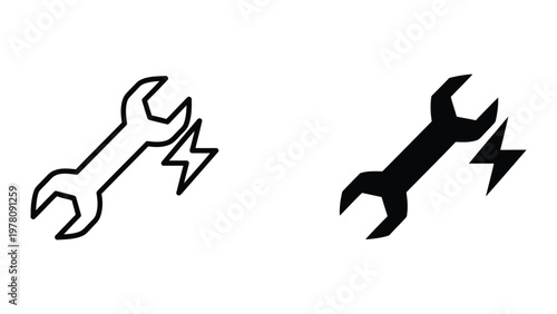 Contrast between a traditional and modernized wrench with lightning bolt icons