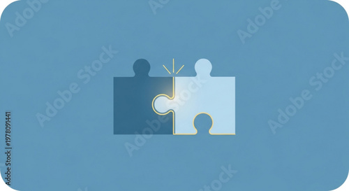 Interlocking puzzle pieces connect in business partnership and teamwork concept on blue background