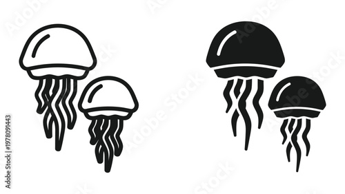 Contrasting depiction of jellyfish in monochromatic styles