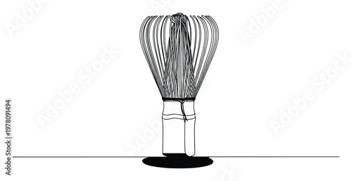 Stylized bamboo chasen, an essential Japanese matcha tea whisk with intricate prongs, ideal for wellness product packaging, kitchen decor, or culinary blog visuals.