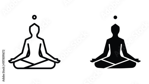 Two distinct illustrations of a person meditating in cross-legged sitting positions.
