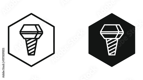 Contrast comparison of a screw icon in light and dark hexagonal backgrounds