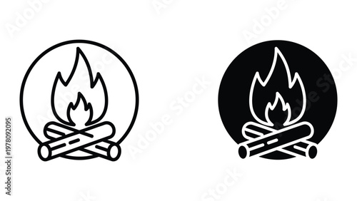Contrasting campfire icons in white and black background designs