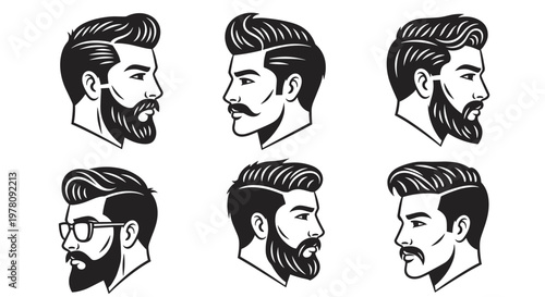 Collection of Diverse Male Hairstyles and Beard Styles.
