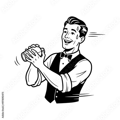 Vintage Bartender Shaking Cocktail with Enthusiasm.
