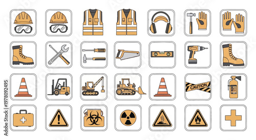 Construction safety icons and symbols.