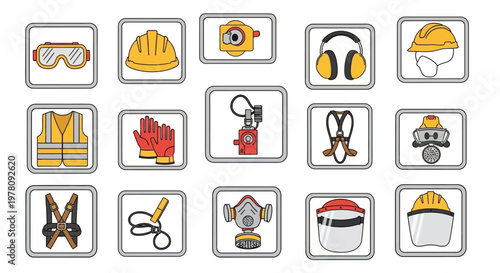 Construction Safety Equipment Icons Set.
