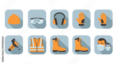 Construction safety equipment icons set.