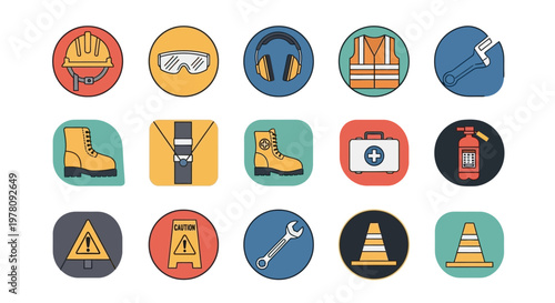 Construction safety icons and symbols.