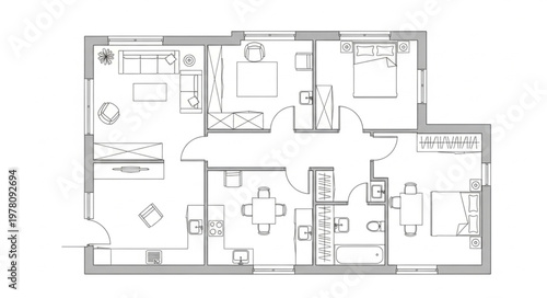 Architectural floor plan of a modern apartment layout.