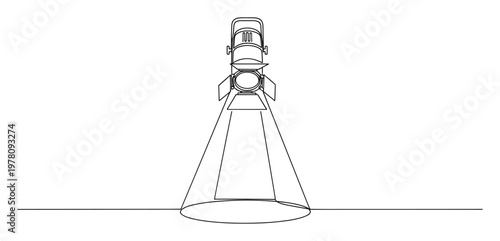 A continuous line drawing of a stage spotlight casting a focused beam of light onto a surface, perfect for creating dynamic visual effects, event promotions, or theatrical production