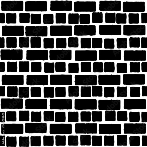 Abstract brick wall seamless patten. Vector brick black white texture backgro...